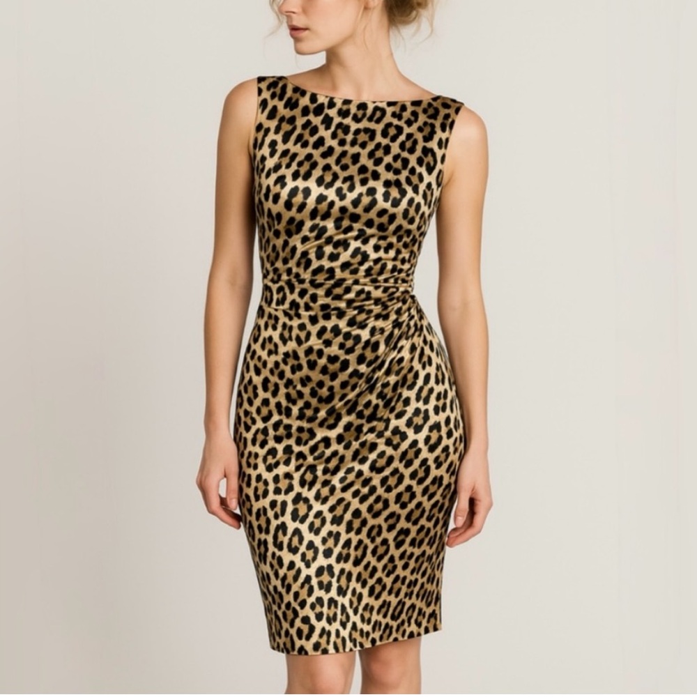 Cache Silk Animal Print Midi Dress